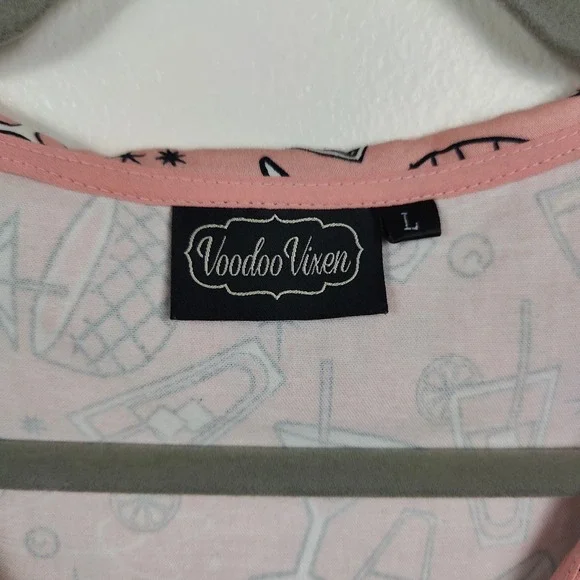 Voodoo Vixen Dress Womens Large Pink Cocktail Tiki Print Rockabilly Retro - Picture 7 of 10